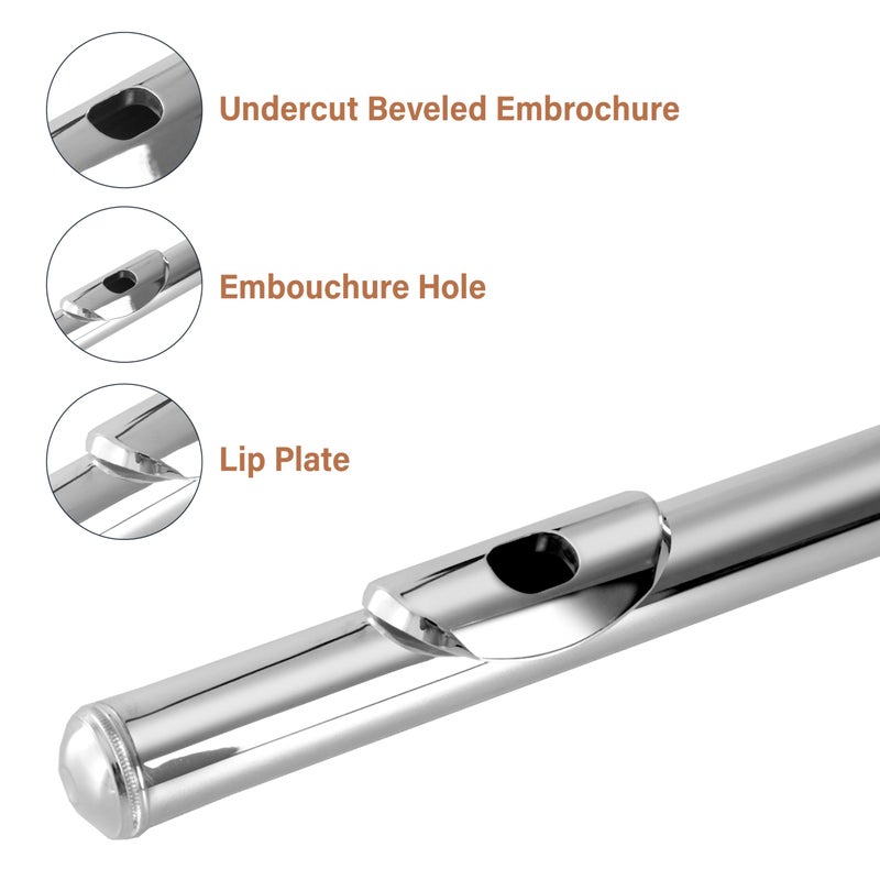 Cecilio Closed Hole C Flute - Musical Instrument, Beginner/Intermediate Flute in Band & Orchestra, Nickel - Image 2